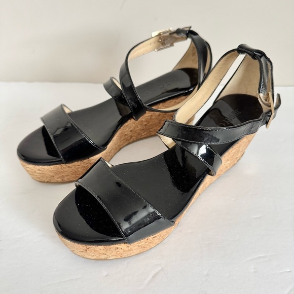 Jimmy Choo Portia 70 Black Patent Leather Wedge Sandals Size 36.5 - Picture 9 of 16